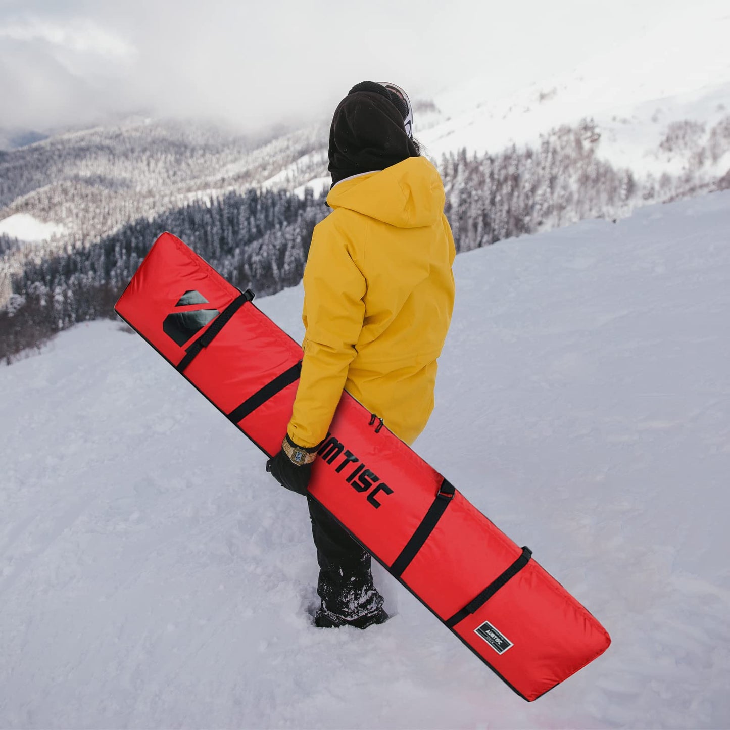 Padded Ski Bag for Air Travel, Single Snow Ski Gear Bags, Skiing Snowboard Bag to Transport Skis with Pocket, Adjustable Handle, 185cm Red