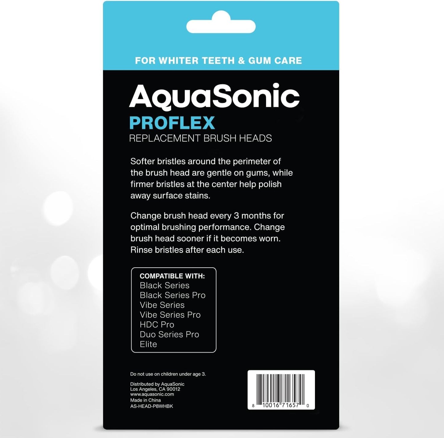 AquaSonic Genuine Proflex Replacement Brush Heads | ADA Accepted | for Whiter Teeth & Gum Care | Compatible with Many AquaSonic Toothbrush Handles (8 Pack Black)