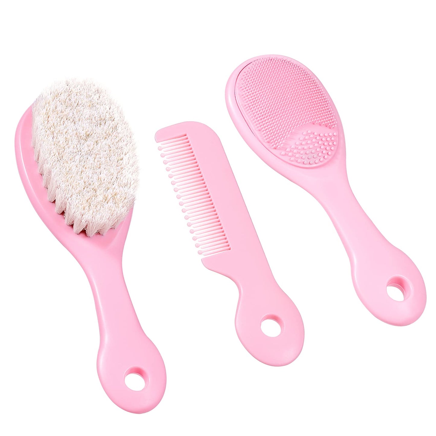 BRADYS HOUSE - 3 Piece Baby Hair Brush and Comb Set for Newborns and Toddlers (Pink)