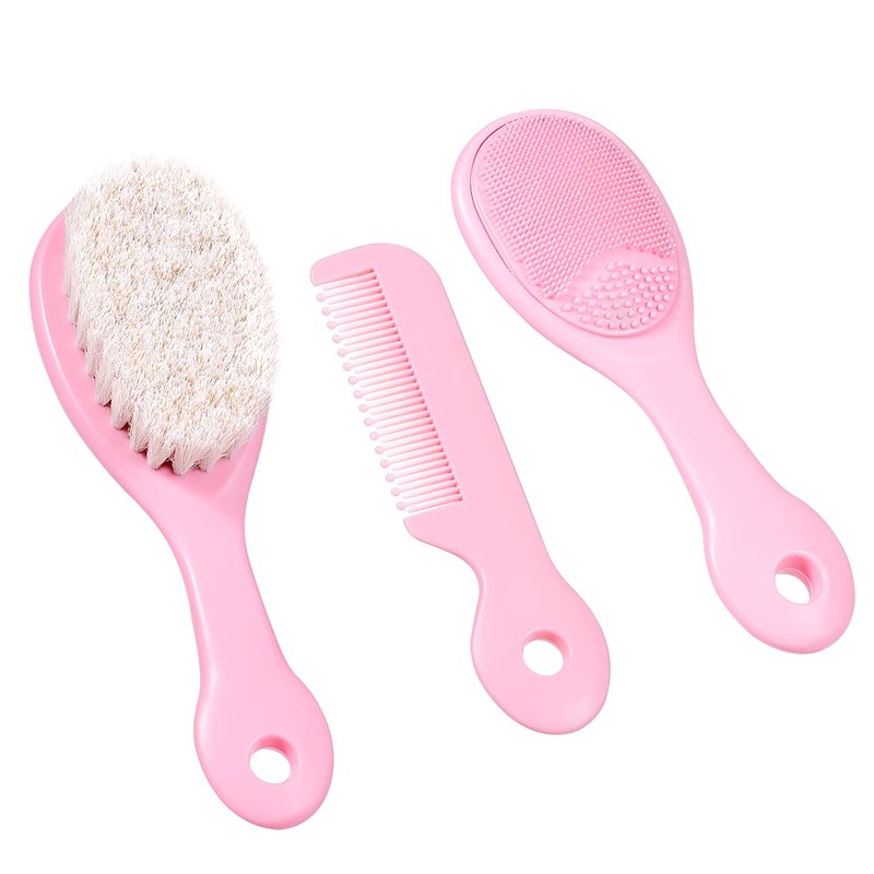 BRADYS HOUSE - 3 Piece Baby Hair Brush and Comb Set for Newborns and Toddlers (Pink)