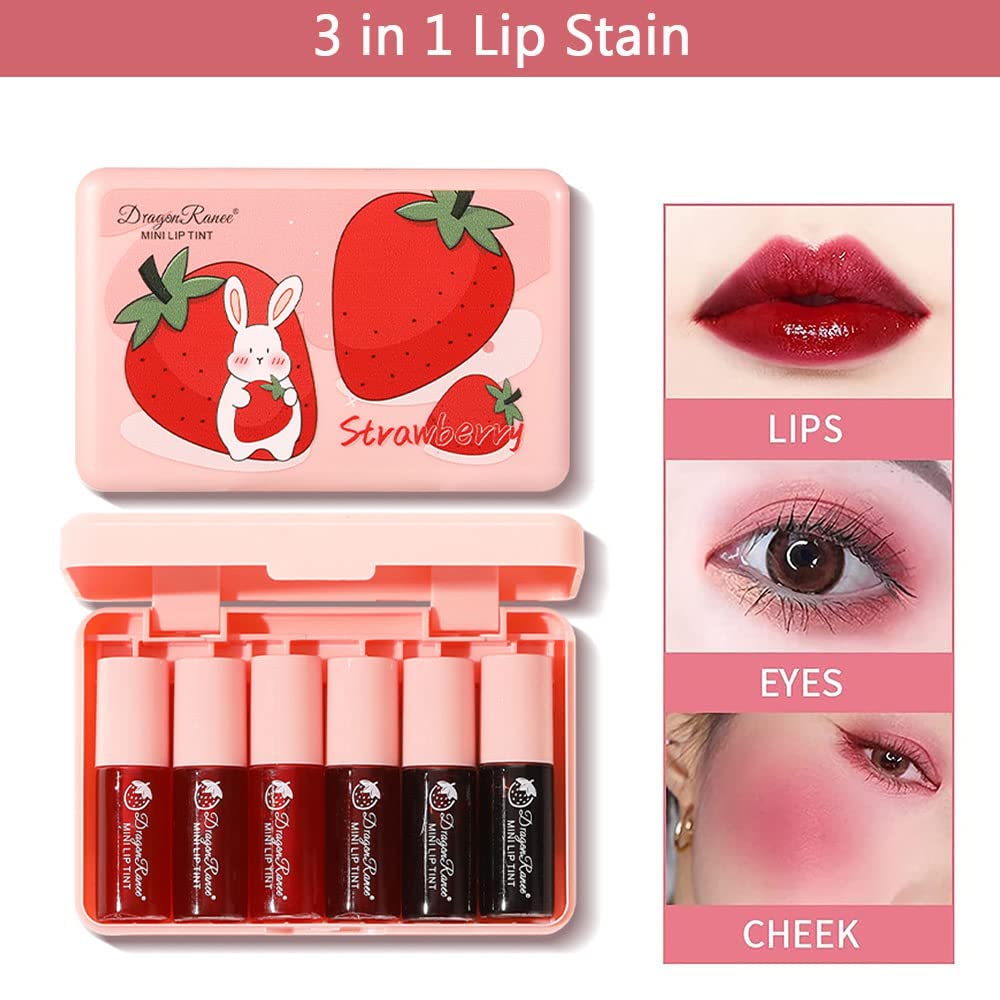 6 Colors Lip Tint Stain Set, Korean Velvet Watery Lip Stain Moisturizing Mini Liquid Lipstick, Multi-use Lip and Cheek Tint, Long lasting Non-Stick Cup Waterproof, Lip Color Makeup