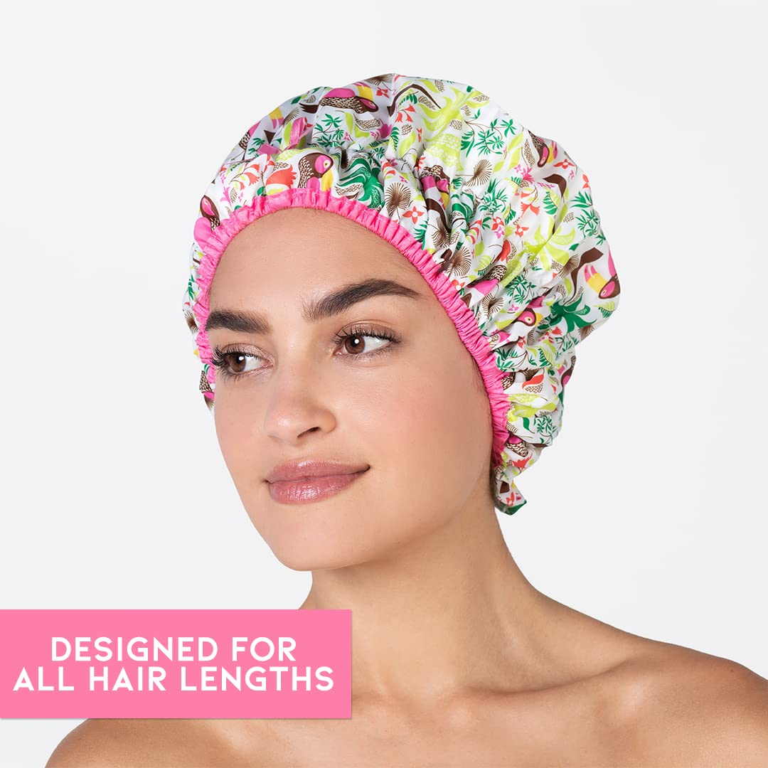 Reusable Shower Cap & Bath Cap & Lined, Oversized Waterproof Shower Caps Large Designed for all Hair Lengths with PEVA Lining & Elastic Band Stretch Hem Hair Hat - Fashionista Deco Dots