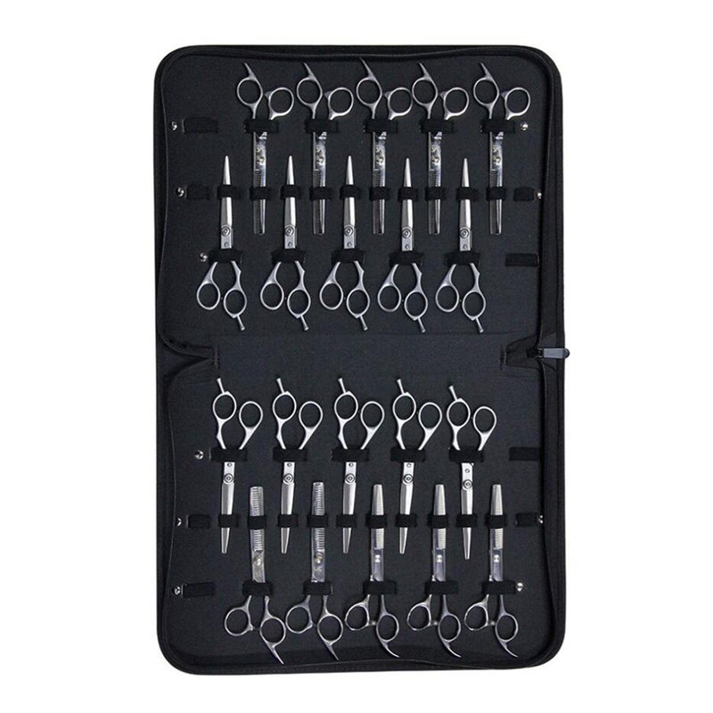 PU Leather Hair Scissors Case Pouch – Holds 24 Shears, Large Capacity Barber Organizer Bag, Durable Portable for Hairdresser Stylist – 15.35 x 11.02 x 1.96 Inch