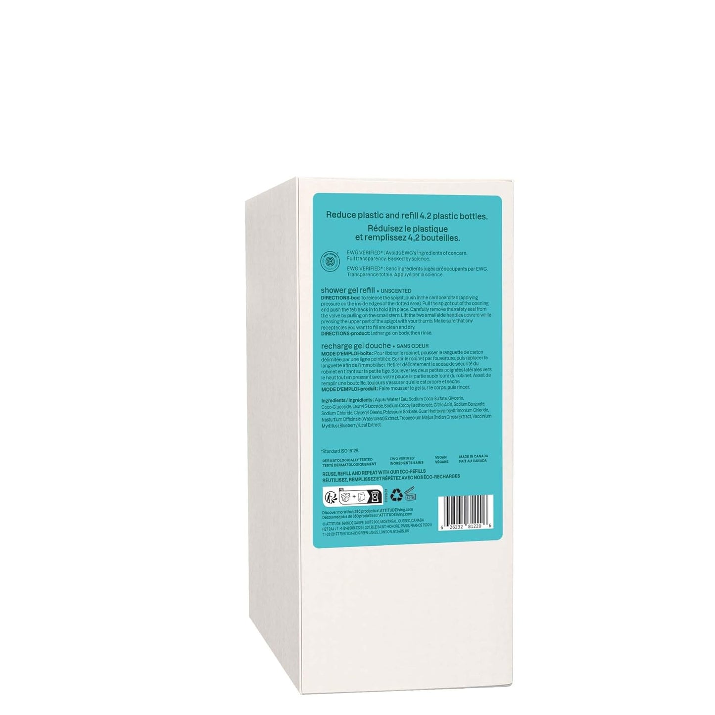 ATTITUDE Body Wash - EWG Verified Vegan Shower Gel | Unscented Bulk Refill, 67.6 Fl Oz