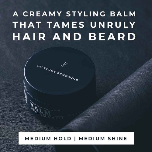 Selvedge Grooming Hair and Beard Styling Balm For Men, Deeply Conditions, Softens and Thickens, Medium Hold, Medium Shine, Made in Italy, 3.38 fl oz