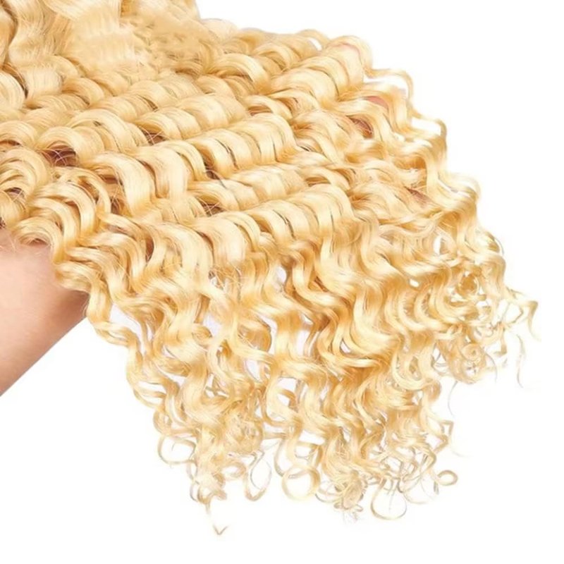 #613 Blonde Human Braiding Hair Deep Wave Bulk 20 20 20 Inch Honey Blonde Deep Wave Braids Human Hair Extensions Unprocessed Virgin Remy Hair 3 Bundle 50 Gram Per Bundle