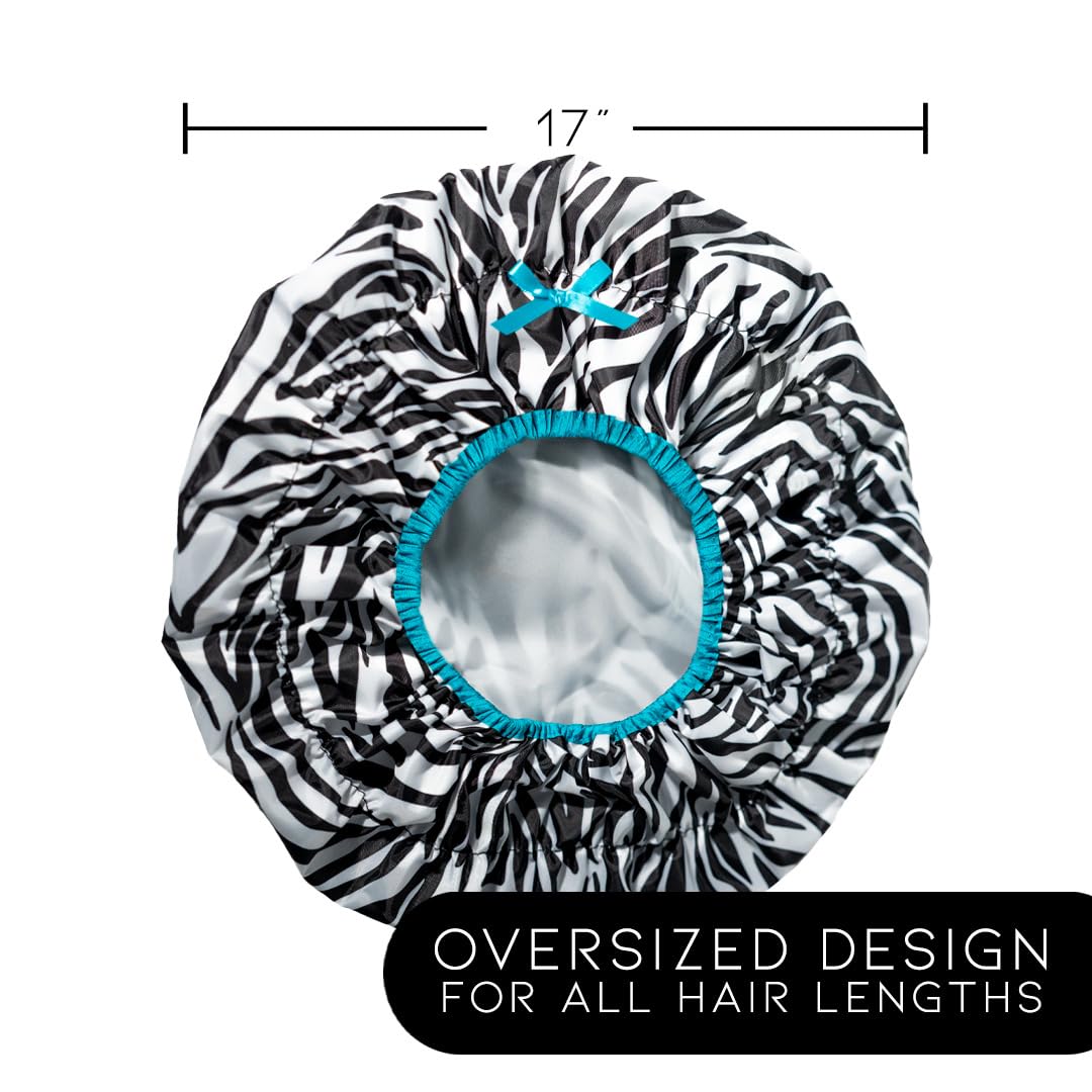 Reusable Shower Cap & Bath Cap & Lined, Oversized Waterproof Shower Caps Large Designed for all Hair Lengths with PEVA Lining & Elastic Band Stretch Hem Hair Hat - Fashionista Deco Dots