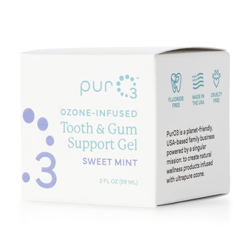 PurO3 Ozone Tooth & Gum Support – Ozonated Organic Olive Oil & Essential Oils for Complete Oral Care & Fresh Breath, Natural Fluoride-Free Solution for Deep Cleaning, Sweet Mint, 2 Fl Oz Gel