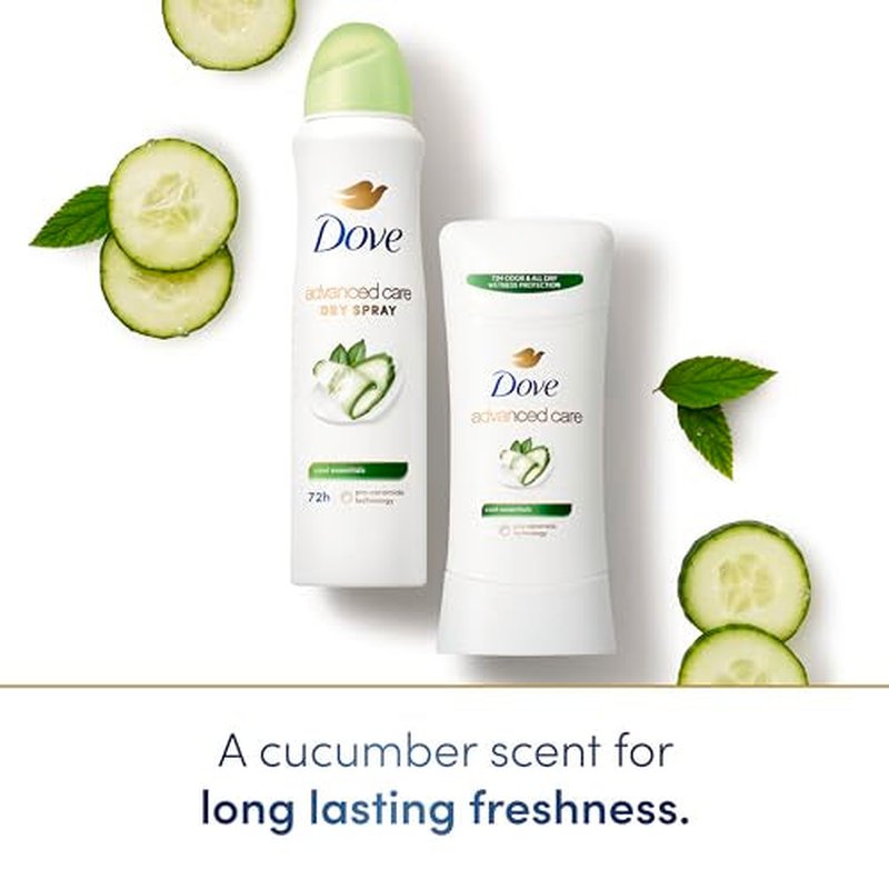 Dove Advanced Care Antiperspirant Deodorant Stick Cool Essentials 4 ct for helping your skin barrier repair after shaving 72 hour odor control and sweat protection with Pro Ceramide Technology 2.6 oz