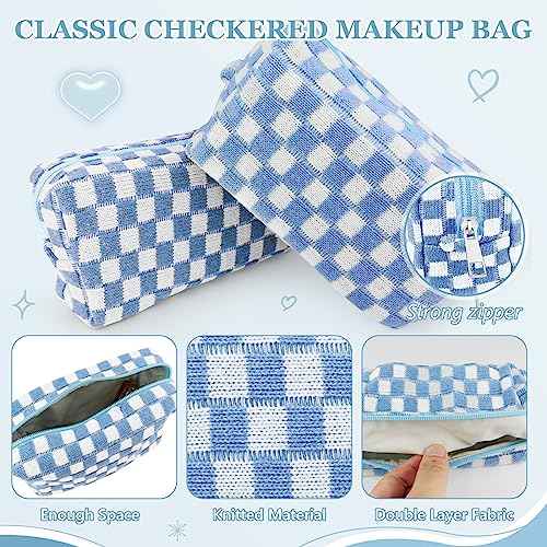 58 Pcs Checkered Makeup Bag Set Preppy Aesthetic Cosmetic Bag Travel Makeup Pouch Toiletry Bag 7 Pcs Heishi Surfer Bracelets with 50 Pcs Cute Stickers for Women Girls Teens Gift