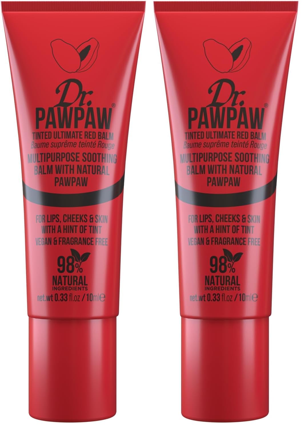 Dr. PawPaw Multipurpose Tinted - Lip Moisturizer with Buildable Color - Natural Tinted Lip Balm - Safe for Sensitive Skin - Ultimate Red - 0.33 oz (Pack of 2)