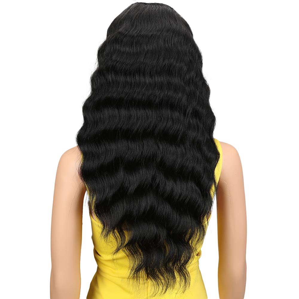 Joedir Lace Front Wigs 24" Long Wavy Synthetic Wigs For Black Women 130% Density Heat Resistant Synthetic Hair Wig(NATURAL BLACK)