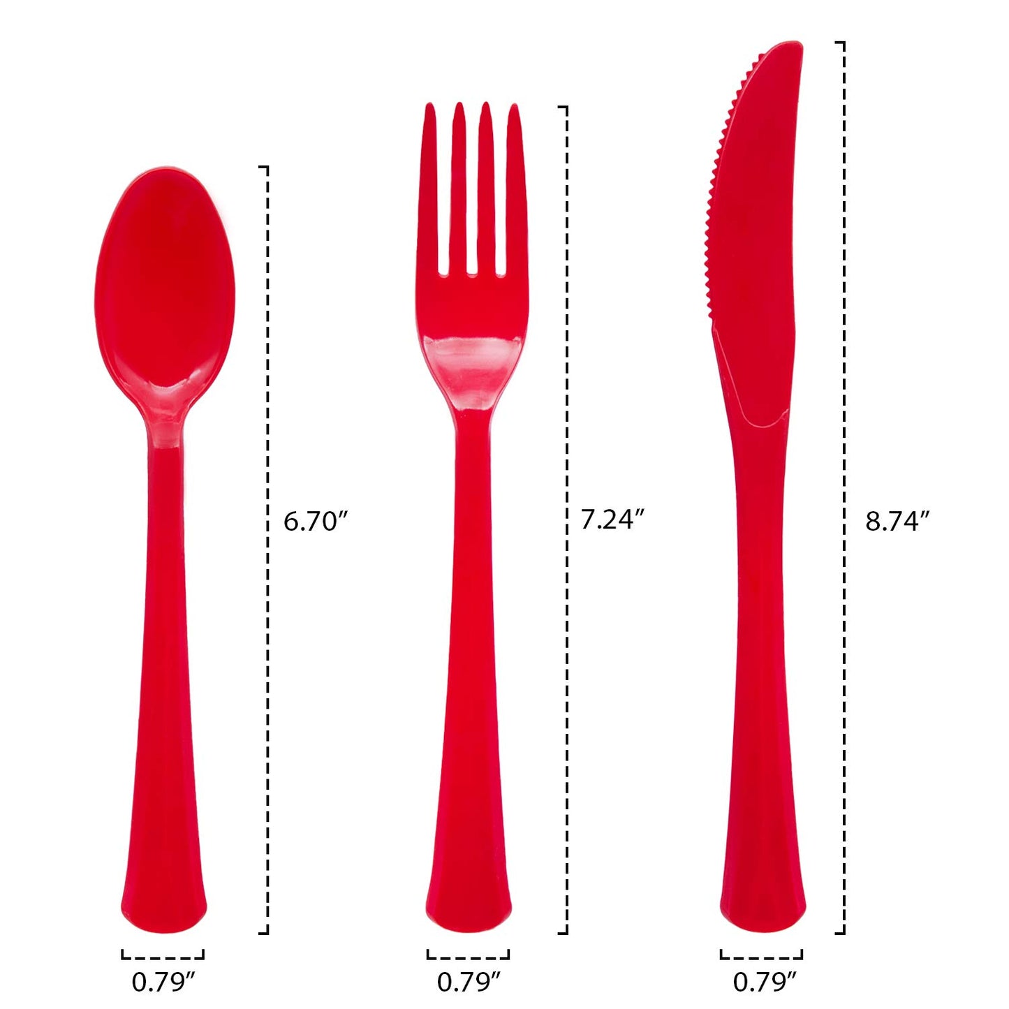 Party Essentials Extra Heavy Duty Hard Plastic Cutlery Combo Pack and Full Size Knives/Forks/Spoons, Red, 8 Place Setting-Count
