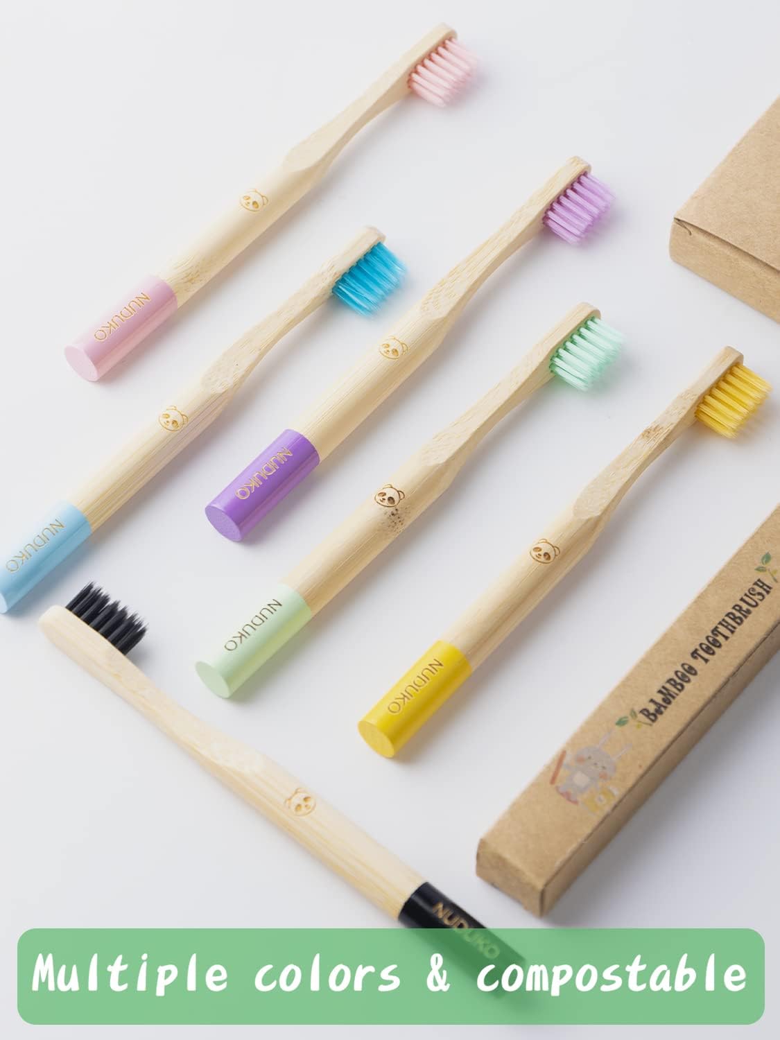 Biodegradable Bamboo Toothbrushes, 10 Piece BPA Free Soft Bristles Toothbrushes, Natural, Eco-Friendly, Green and Compostable