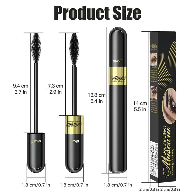 Tiejdhr Telescopic Tubing Mascara, 2 in 1 Vibely Long-Lasting Waterproof & Smudge-Proof 4D Silk Fiber, Volume and Length Black No Flaking and No Clumping (Pack of 1)