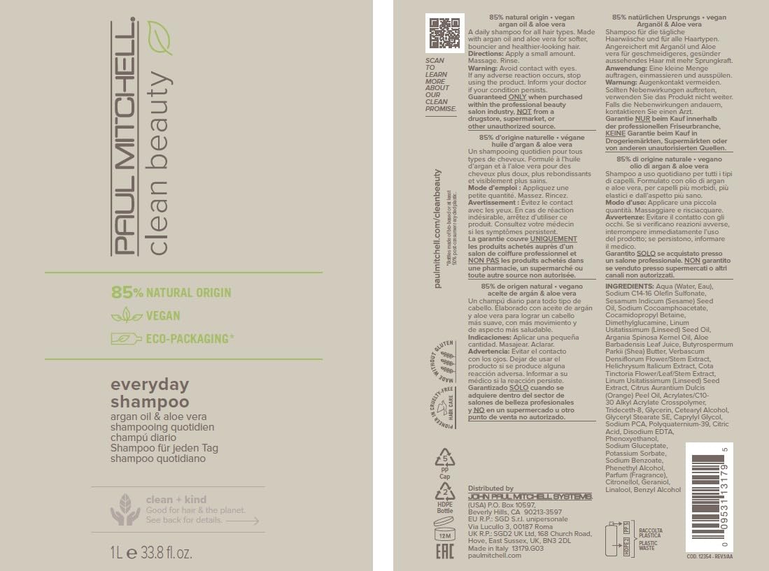 Paul Mitchell Clean Beauty Everyday Shampoo, Boosts Shine, Adds Body, For All Hair Types, 33.8 fl. oz.