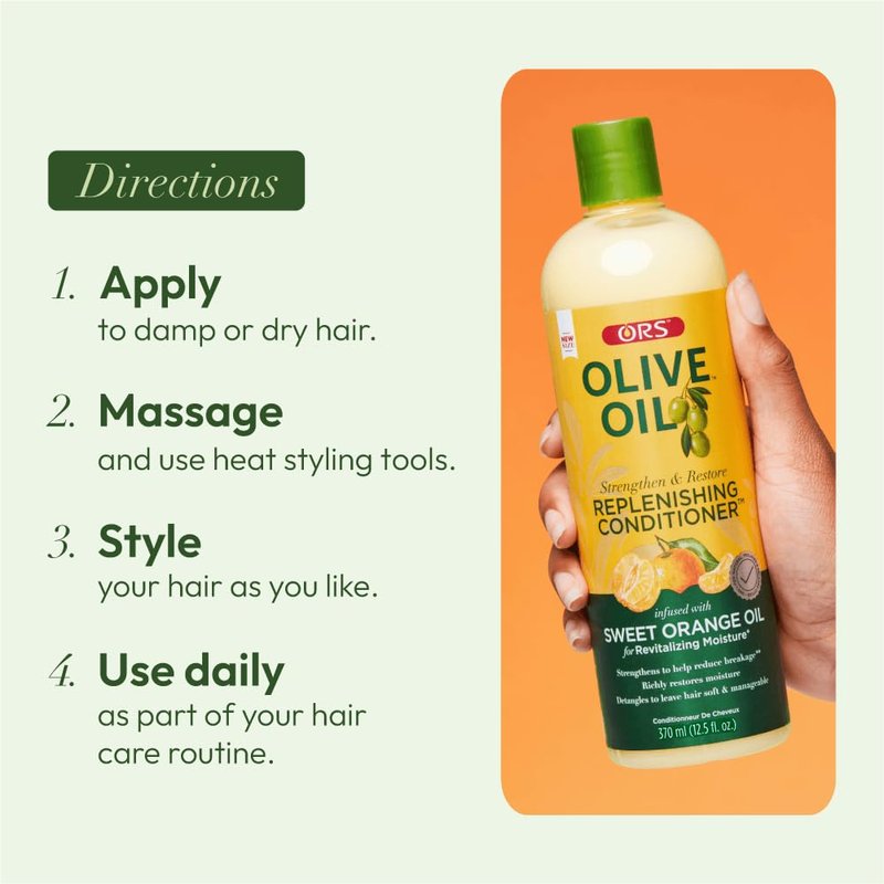ORS Olive Oil Strengthen & Nourish Replenishing Conditioner infused with Sweet Orange Oil for Revitalizing Moisture 12.25 Ounce (Pack of 4)