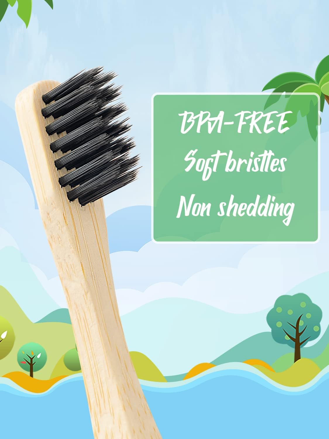 Biodegradable Bamboo Toothbrushes, 10 Piece BPA Free Soft Bristles Toothbrushes, Natural, Eco-Friendly, Green and Compostable