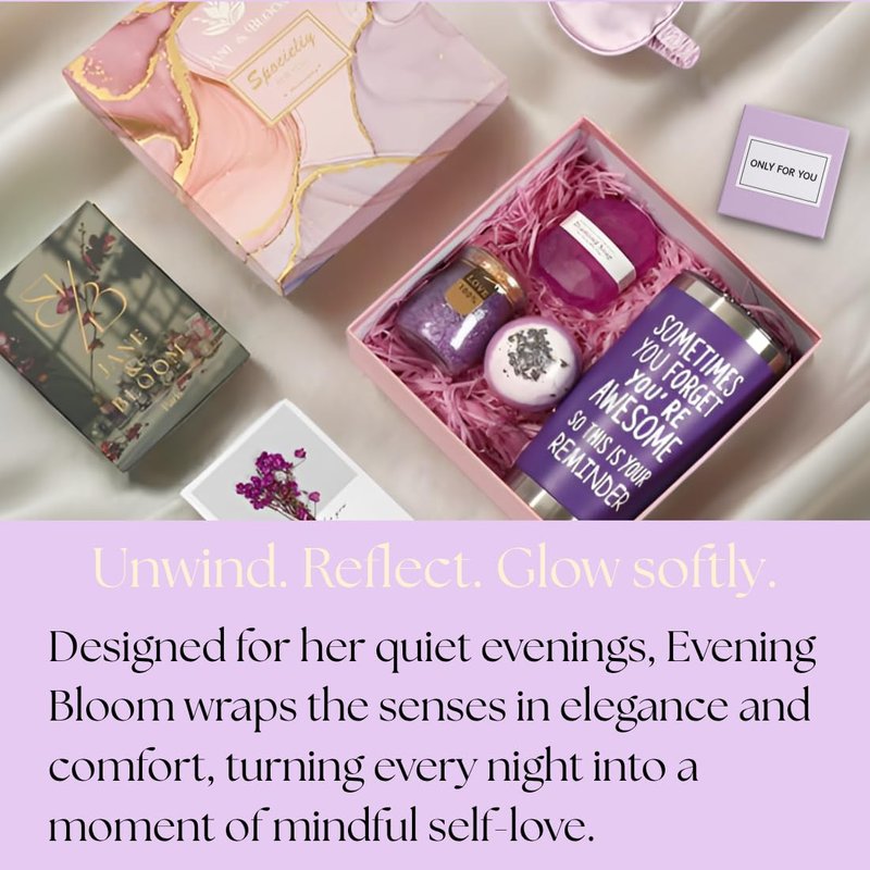 Spa Gift Set for Women, 6-Piece Marble Collection with Bath Bomb, Bath Salt, Diamond Soap, Thermal Mug and Gift Card