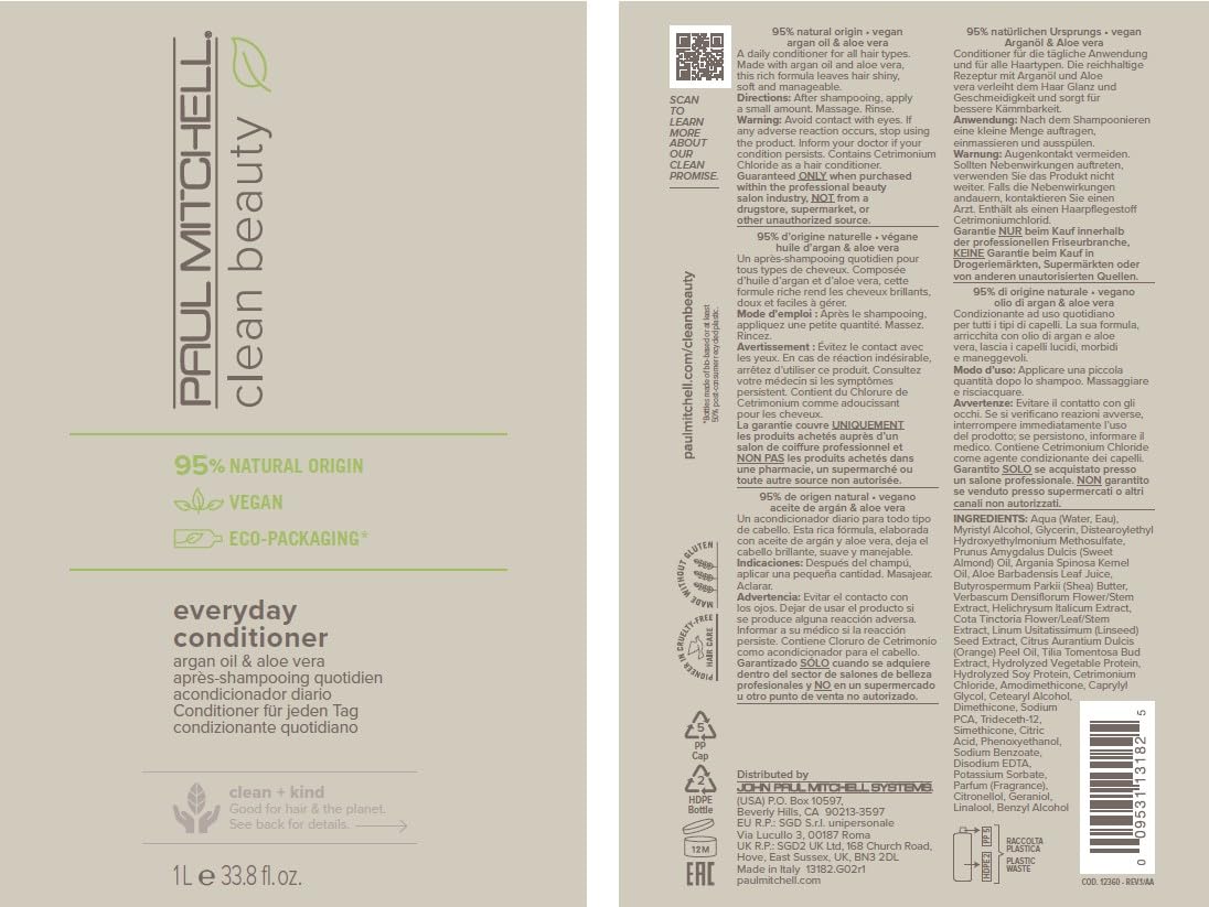 Paul Mitchell Clean Beauty Everyday Conditioner Ultra-Rich Formula, Improves, Elasticity For All Hair Types, 33.8 fl. oz