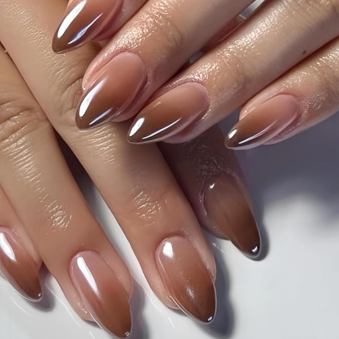 French Tip Almond Press-On Nails with Gold Bow | Reusable Glossy Acrylic False Nails for Women