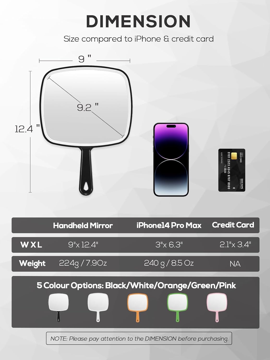 Extra Large Handheld Mirror,Hand Salon Mirror with Handle for Barbers, Hairdressing (Black,12.4" Lx 9" W)