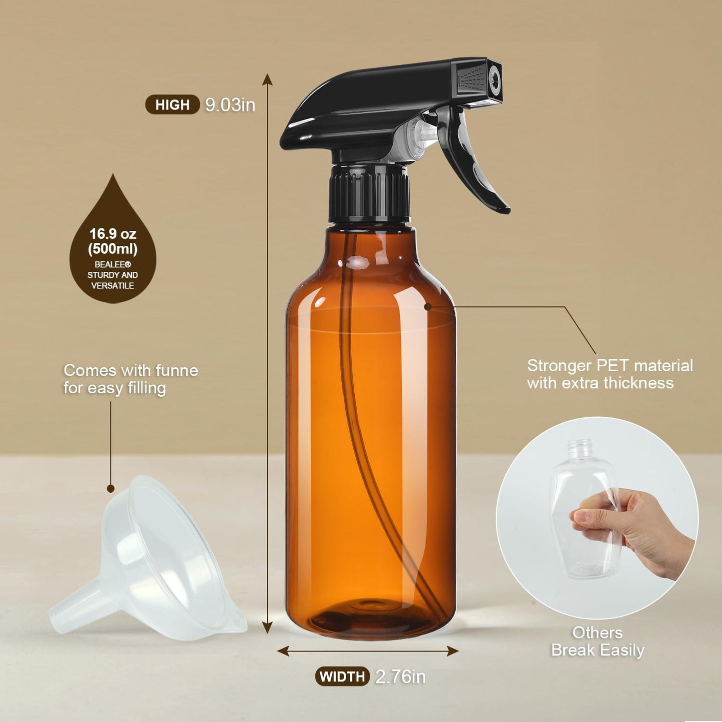 Plastic Spray Bottles, 2-Pack, 16.9 Oz, Mist & Stream, Heavy Duty Spraying, Empty Water Spray Bottle for Cleaning Solutions, Essential Oils, Hair, Plants, BBQ, Cat Dog Behavior Correction (Clear)