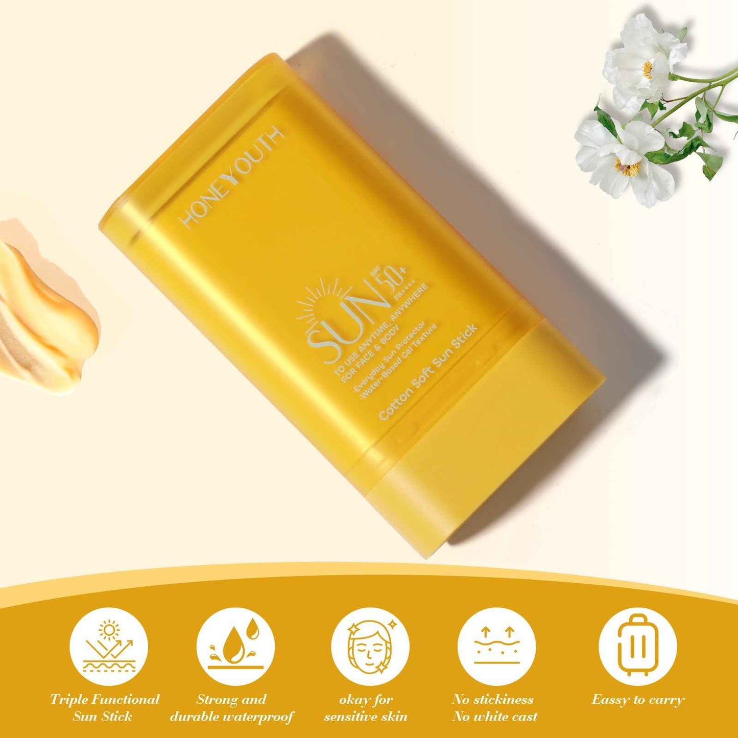 Sunscreen Stick SPF 50+ PA++++ 0.56Oz | Water Resistant (80 Min) | Face & Body Sunscreen for Sensitive Skin | Non-Greasy, No White Cast | Compact Travel-Friendly Sun Protection (pack of 2)