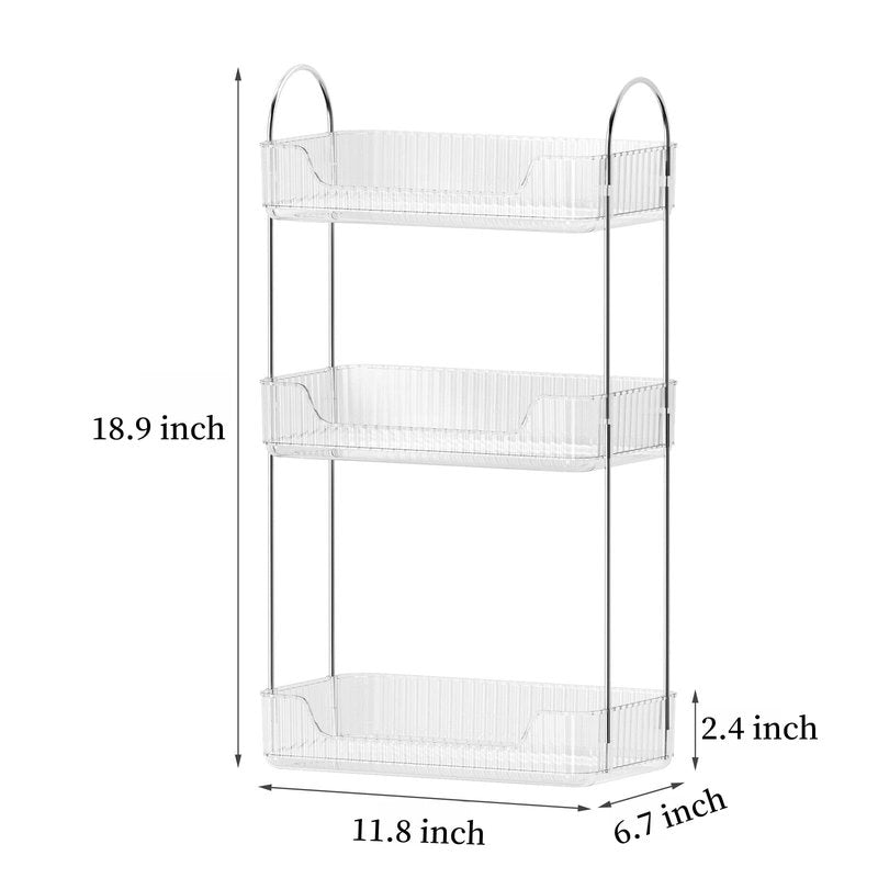 Bathroom Organizer Countertop, Vanity Trays, Skincare Makeup Organizer Shelf, Counter Shelf for Cosmetics, Toiletries, Lotions, Perfumes (3 Tiers, Clear)