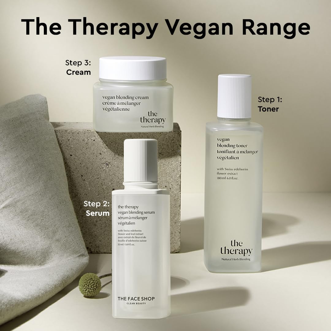The Face Shop The Therapy Vegan Blending Cream Face Moisturizer - Soothing, Anti-Aging, Anti-Wrinkle, Firming Cream - Refillable - Face Cream Ideal for Sensitive & Dry Skin - Korean Skin Care