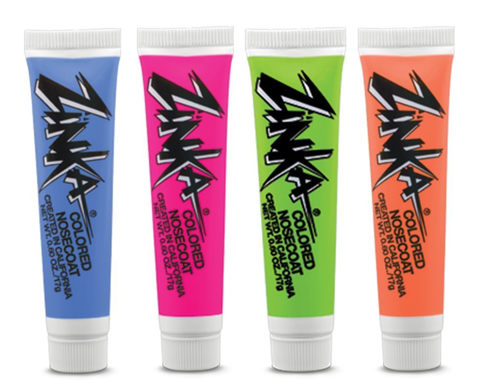 Zinka Colored Sunblock Zinc Waterproof Nosecoat 4 Pack Bundle .6oz Tube - Blue/Pink/Green/Orange