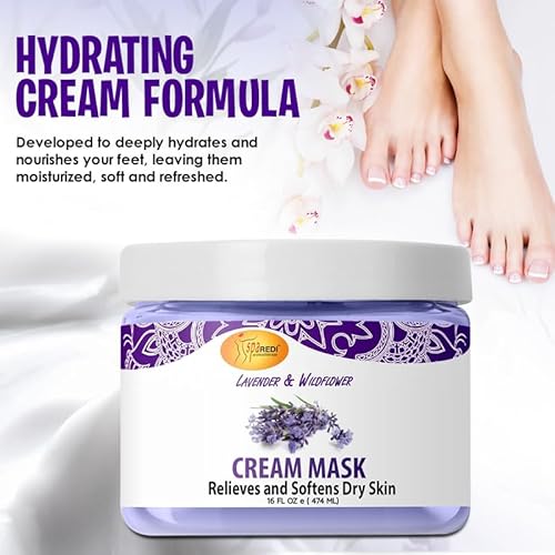 SPA REDI - Body and Foot Cream Mask, Lavender and Wildflower, 16 Oz - Pedicure Massage for Tired Feet and Body, Hydrating, Fresh Skin - Infused with Hyaluronic Acid, Amino Acids, Panthenol