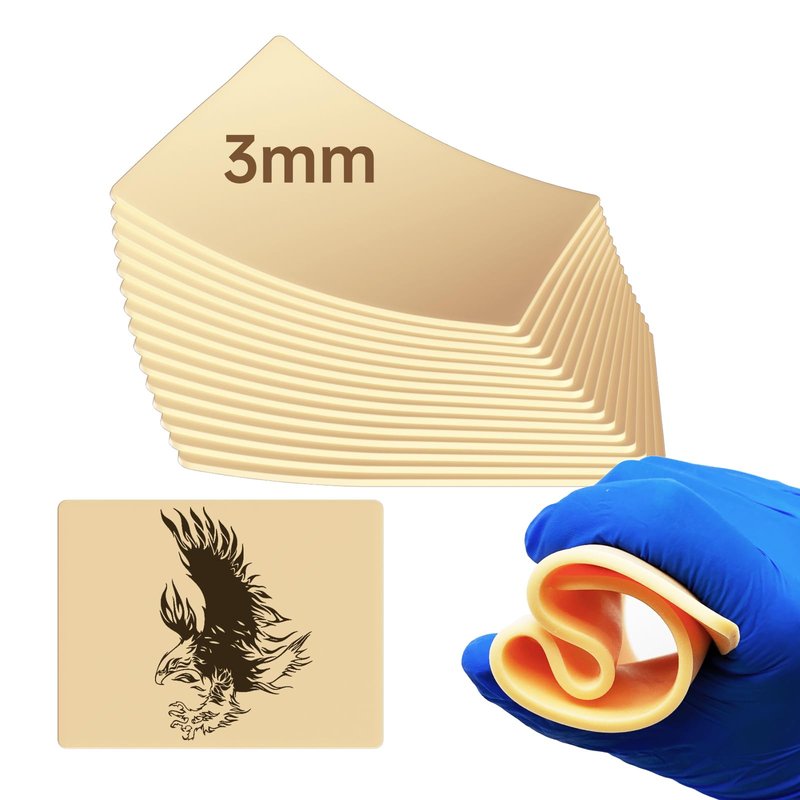 15pcs 3mm Tattoo Practice Skin - (6x9"/A5) Double Sided Soft Silicone Fake Skin Tattoo - Ink-Ready Easy-Wipe for Beginners & Professionals