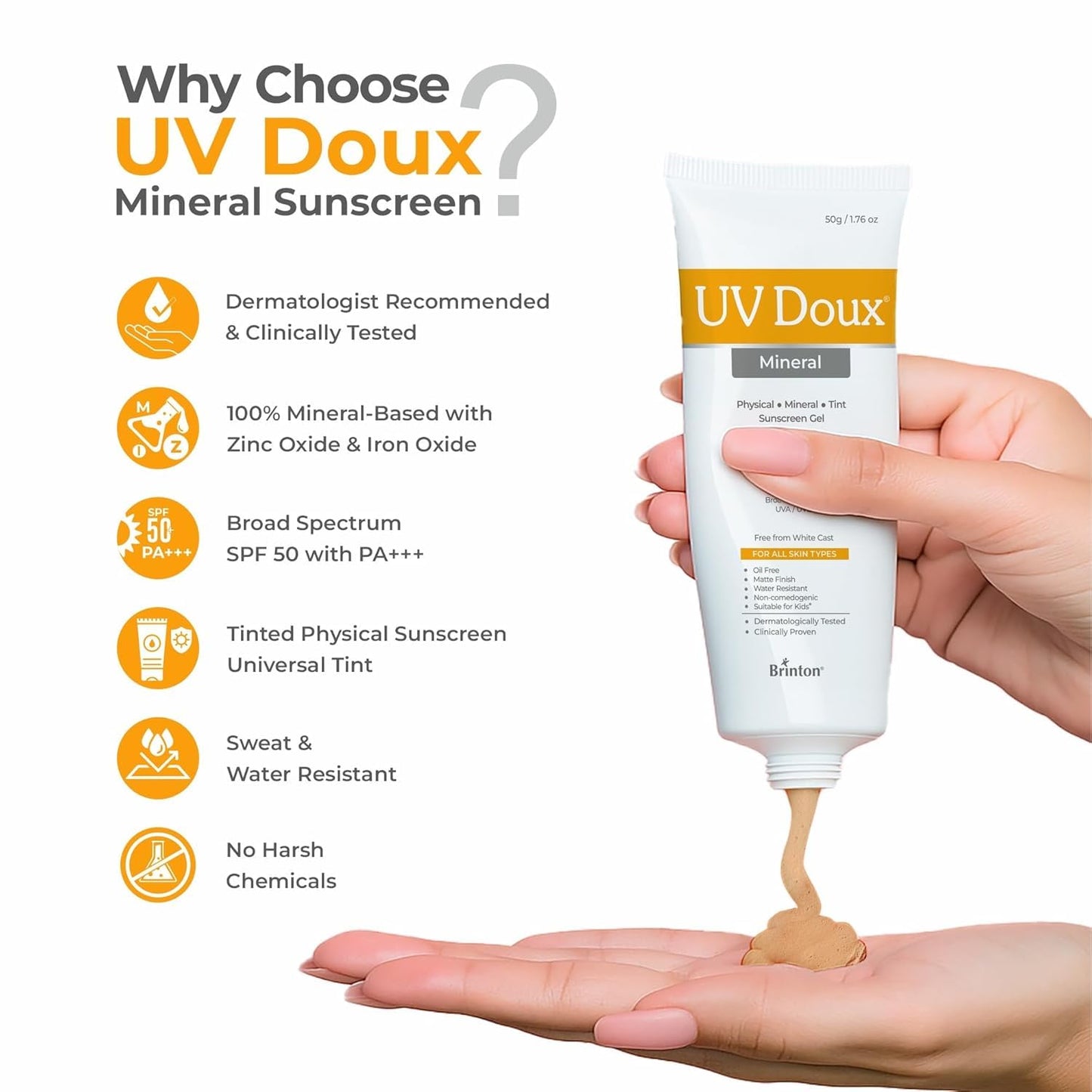 Mineral Sunscreen SPF 50 - Tinted, Oil-Free & Water Resistant | Zinc & Iron Oxide for Sensitive Skin | 1.7oz Pack of 2