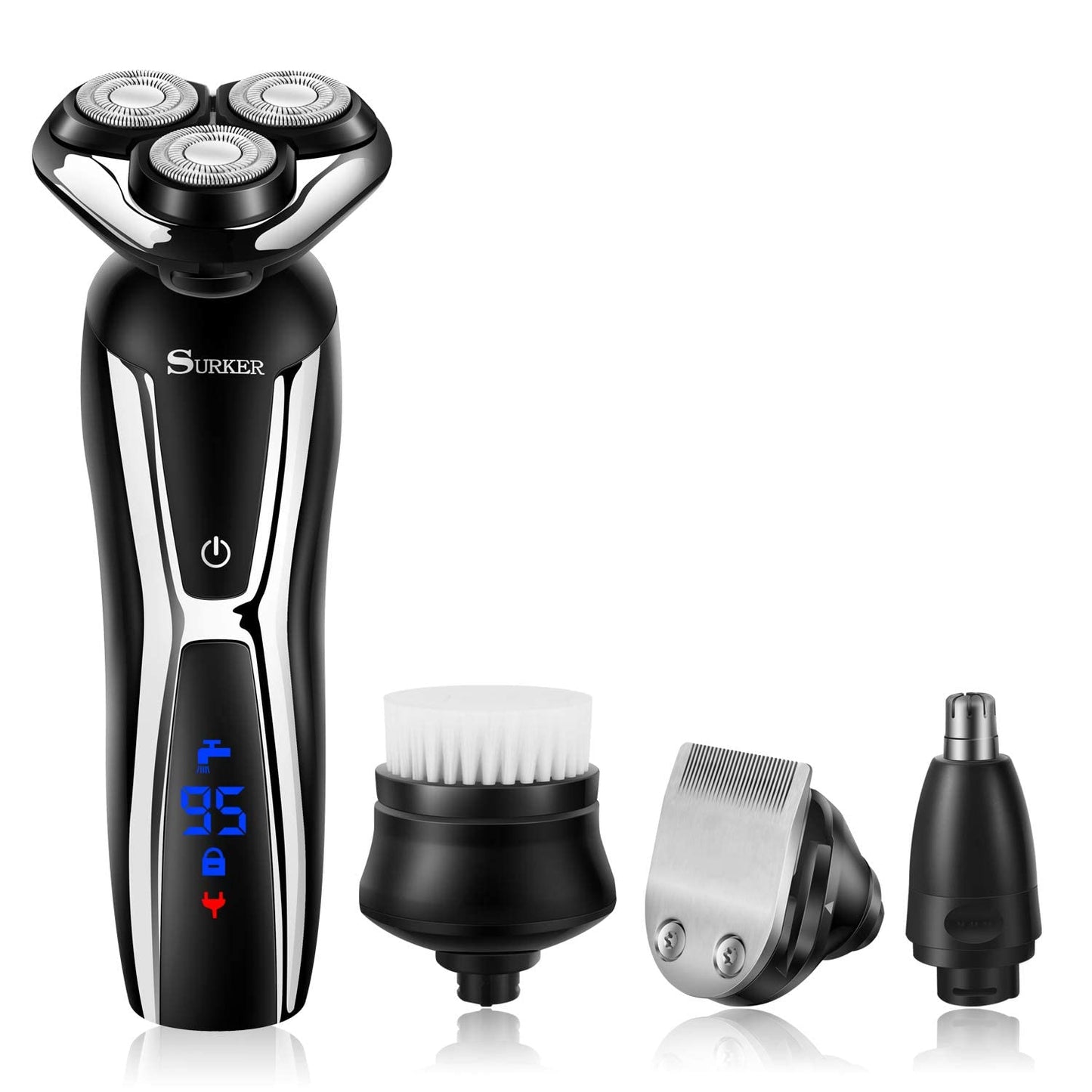 SURKER Electric Shaver - Cordless 3-in-1 Beard Trimmer & Nose Hair Groomer | Waterproof USB Rechargeable