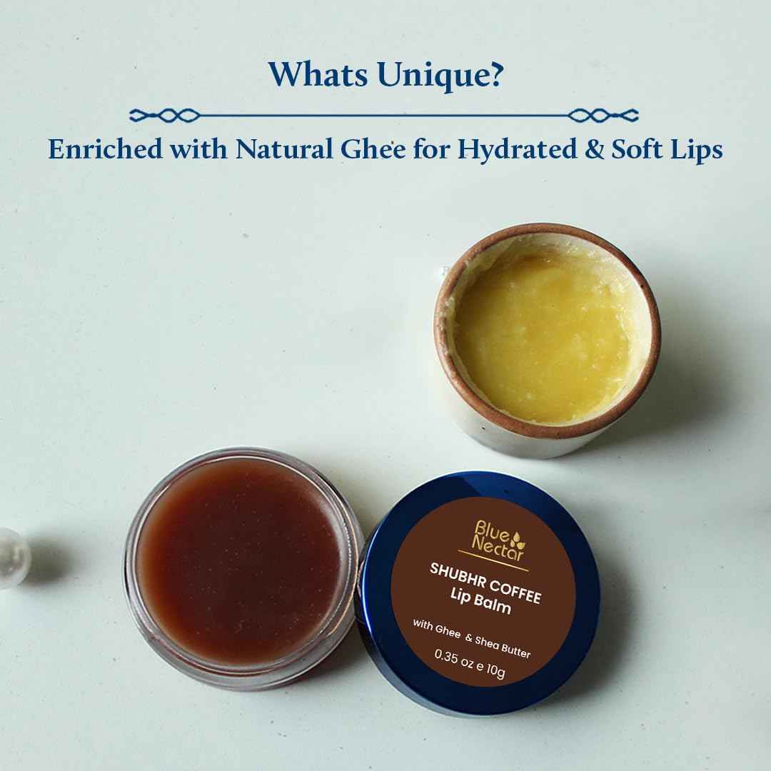 Blue Nectar Natural Hydrating Coffee Lip Balm with Organic Ghee for Dry Cracked Lips | Ayurvedic Lip Gloss with Herbal Clean Ingredients (0.35 oz, 10 Herbs)