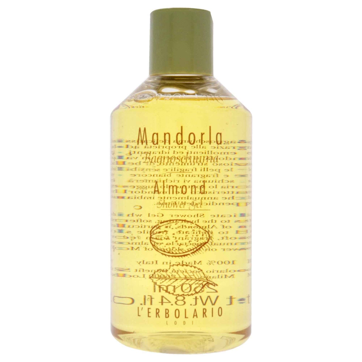 L'Erbolario Shower Gel - Moisturizing Body Wash for Dry Skin - Nourishing Body Soap with Sweet Almond Extract - Warm Amber Scent - Almond - 8.4 oz