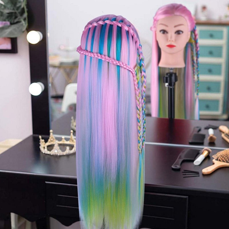 MYSWEETY 29 Inch Colorful Hair Mannequin Head - Cosmetology Training Doll with Clamp & Practice Tools | Pink