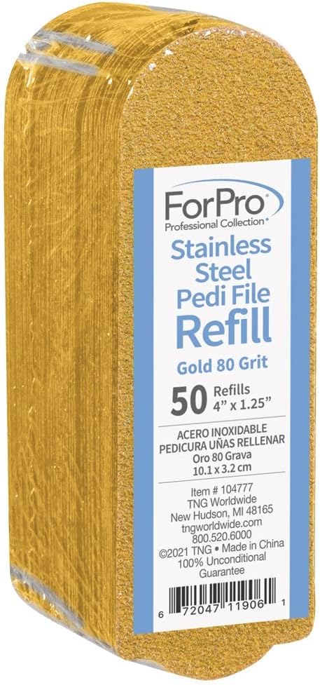 ForPro Professional Collection Stainless Steel Pedi File Refill, 180 Grit, White, EZ-Strip Peel Pedicure Refill Pads, 1.25” W x 4” L, 50-Count