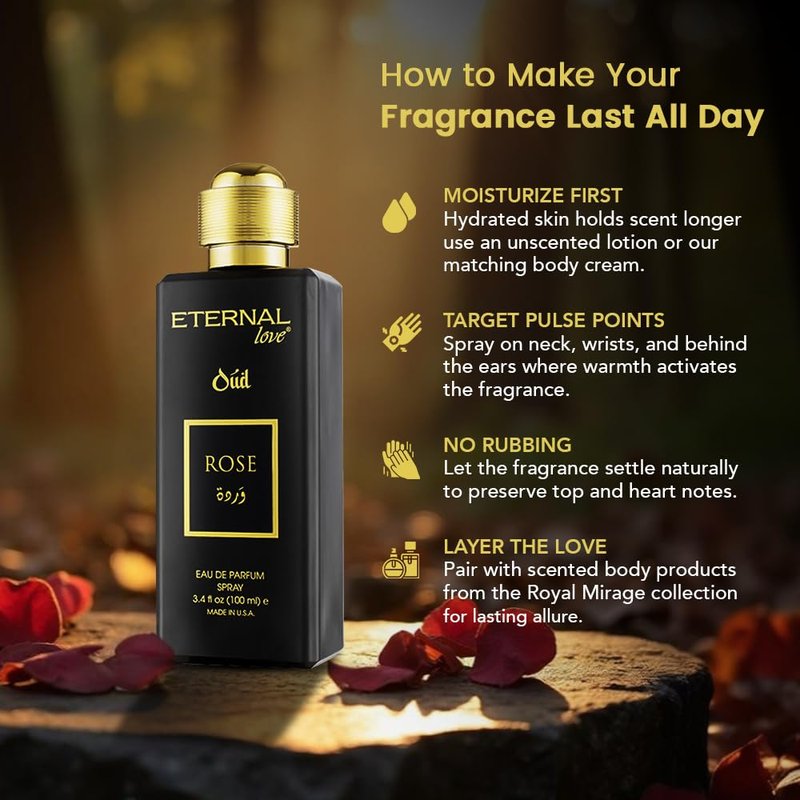 Eternal Love Rose Oud - Long Lasting Unisex Eau de Parfum - Romantic Floral Oriental Fragrance with Oud & Rose - Dubai Inspired Arabic Scent - 3.4oz