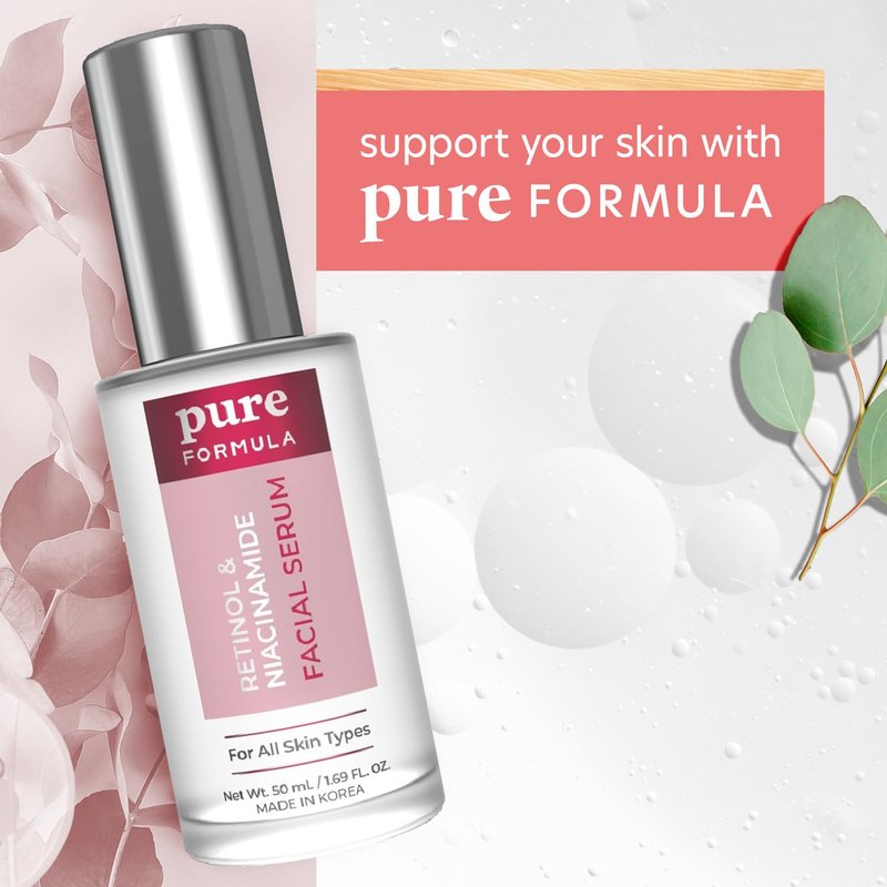 Pure Formula Retinol and Niacinamide Face Serum - Treats Blemishes, Acne Marks & Dark Spots, Brightening & Anti-aging Facial Serum - Cruelty Free Korean Skin Care - All Skin Types - 1.69 Fl. oz/ 50ml