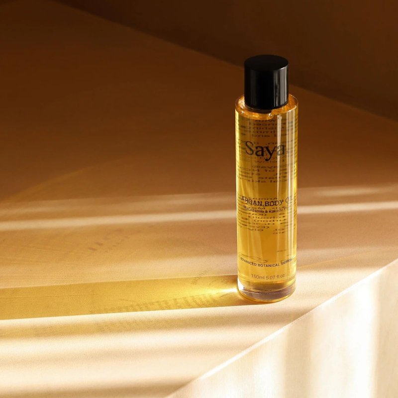 Saya Argan Body Oil | Luxurious Moisturizer Intense Hydration with Jojoba Oil, Sweet Almond Oil, Macadamia Oil Notes of Ylang Ylang Mandarin Peel, Cedarwood Leaves Skin Supple, Smooth, Rejuvenated 5oz