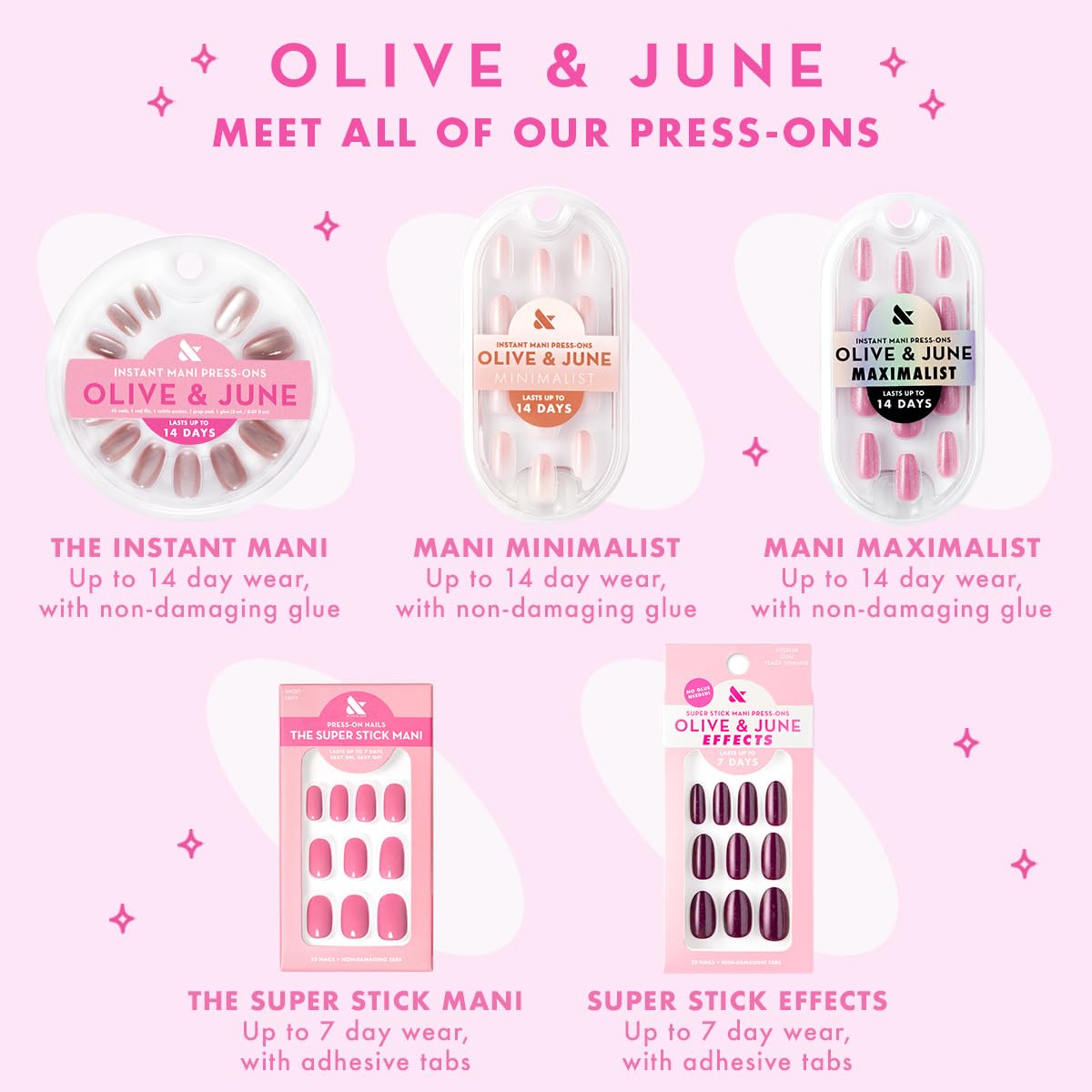 Olive & June Classic Super Stick Mani Press On Nails | No Glue Needed | 32 Tab Nails, 16 Sizes | Non-Toxic Easy On-Off Non-Damaging Real Look | 7-Day Wear | Short, Round | Classic French