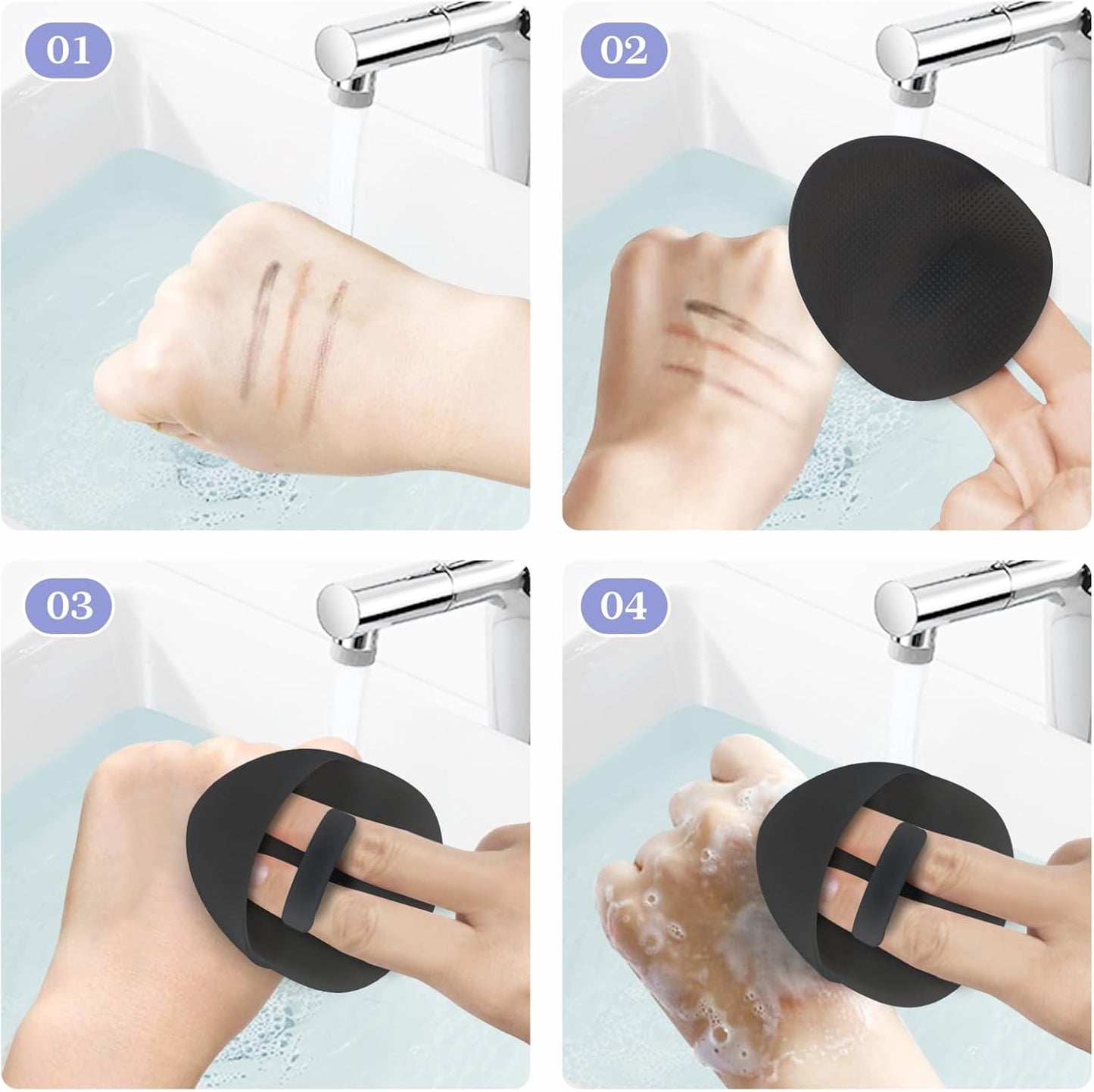 Manmihealth Soft Silicone Shower Brush, Super-Lathering and Deep-Cleaning Body & Face Scrubber, Gentle Exfoliating Bath Glove for All Skin Types, with 2 Free Hooks.(Black + Pink)