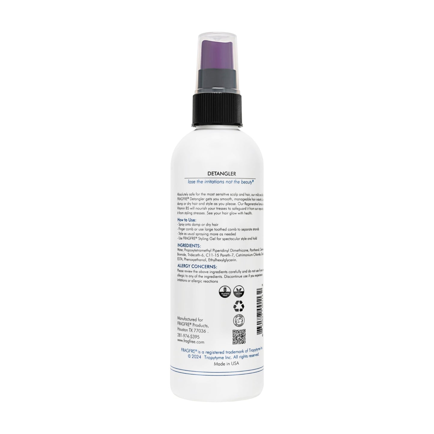 FRAGFRE Detangler 8 oz (2-Pack Gift Set) - Fragrance Free Hypoallergenic Parabens Free - Hair Detangler Leave-in Conditioner for Sensitive Skin - Styling Heat Protectant - Vegan Cruelty/Gluten Free