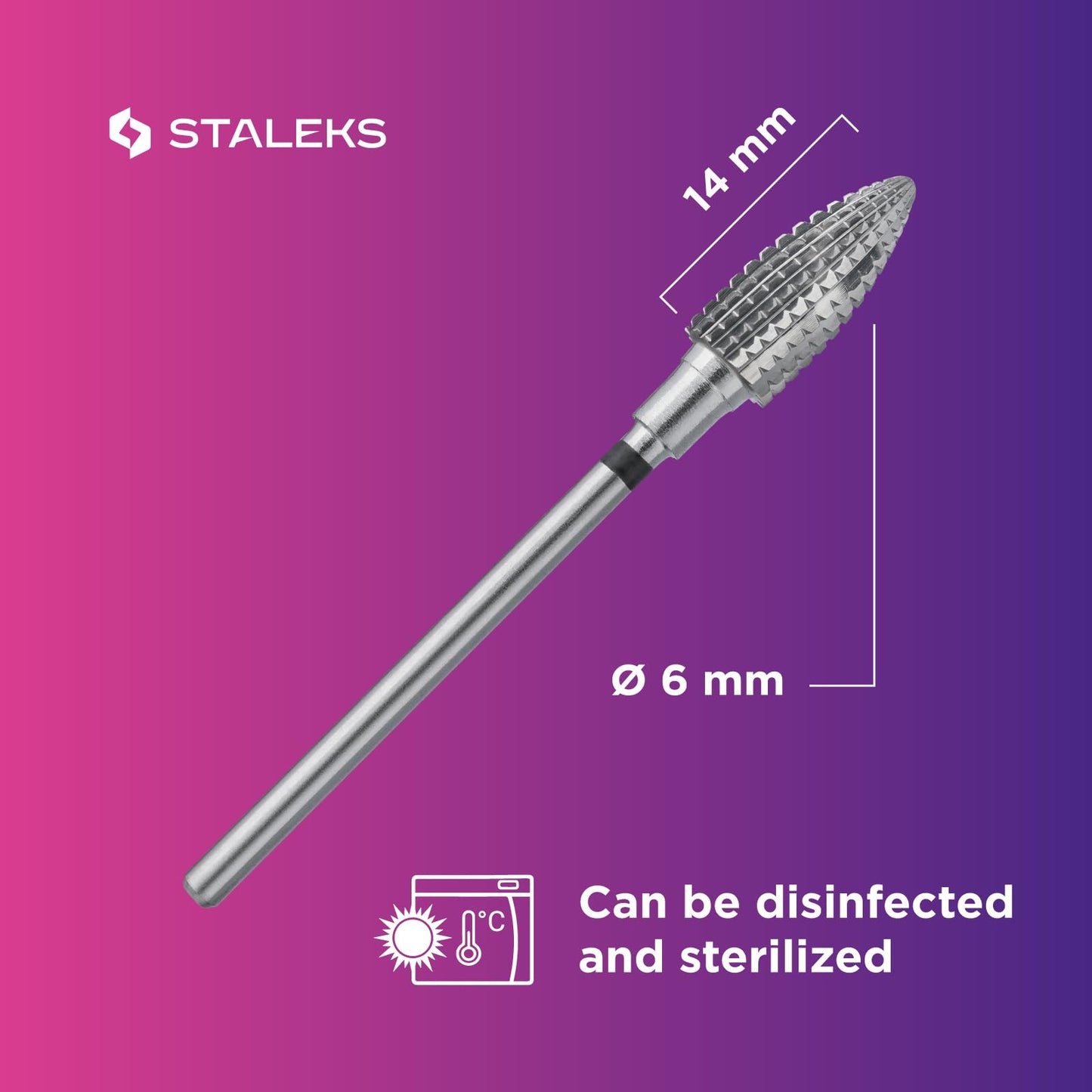 STALEKS PRO Expert Carbide Nail Drill Bit (Pine Cone, Black, 6mm Head / 14mm WP) – Coarse Hardness for Artificial Nail Correction & Gel Polish Removal in Hardware Manicure/Pedicure