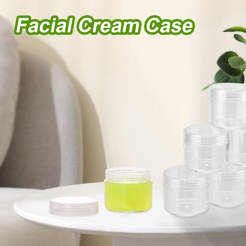 MUKLEI 150 Pieces Clear Plastic Sample Containers, 20g Empty Sample Round Cosmetic Jars, Travel Size Cream Cosmetic Container With Lid for Lotions, Creams, Make up