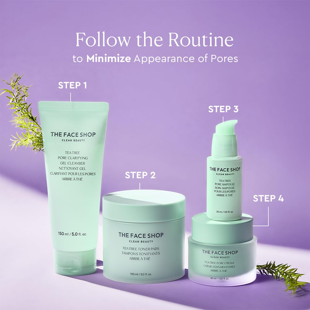 THE FACE SHOP Tea Tree Pore Clarifying Gel Cleanser | Gentle Facial Foam Cleanser for Acne-Prone Skin | Removes Excessive Sebum with Soothing Effect | 5.0 fl. Oz,K-Beauty