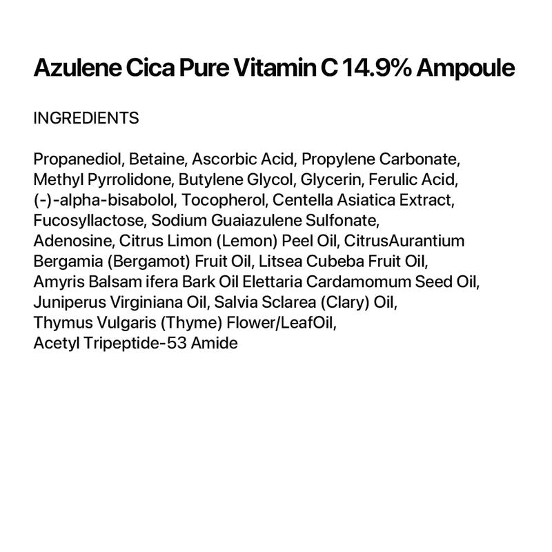 Le Nubele Azulene Cica Pure Vitamin C 14.9% Ampoule for Vitamin C Beginner | Vitamin C + Azulene Cica + ActivePep 200 | Uneven Skin Tone, Daily Glow Care, Korean Skincare | 17.5g•0.62oz