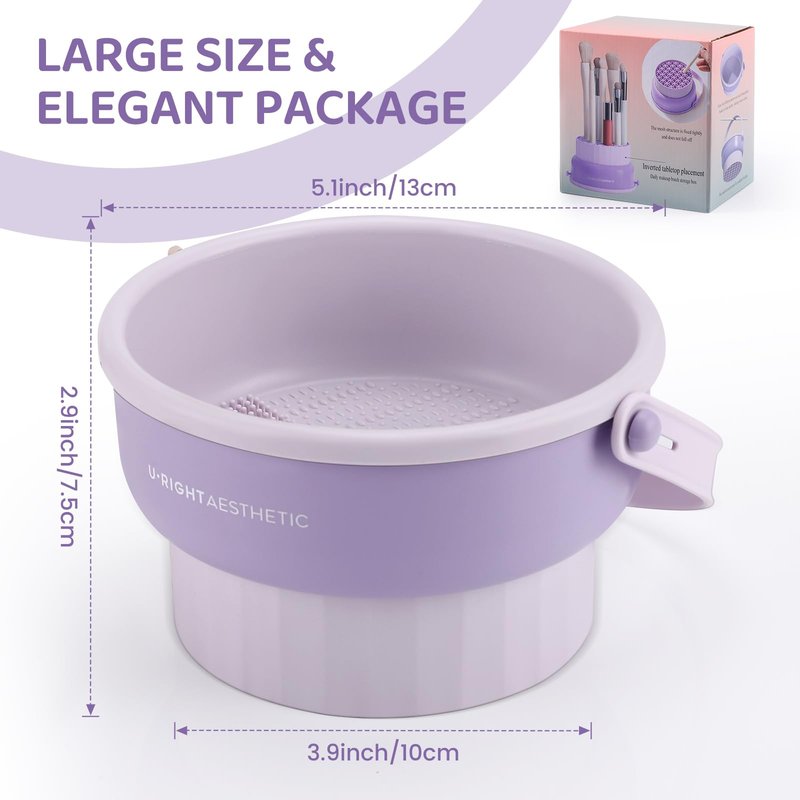 GOLIKEE Makeup Brush Cleaner Mat 3 in 1 Silicone Makeup Brush Cleaner Bowl Cosmetic Brushes Cleaning Tool Organizer for Storage and Air Drying(Khaki)